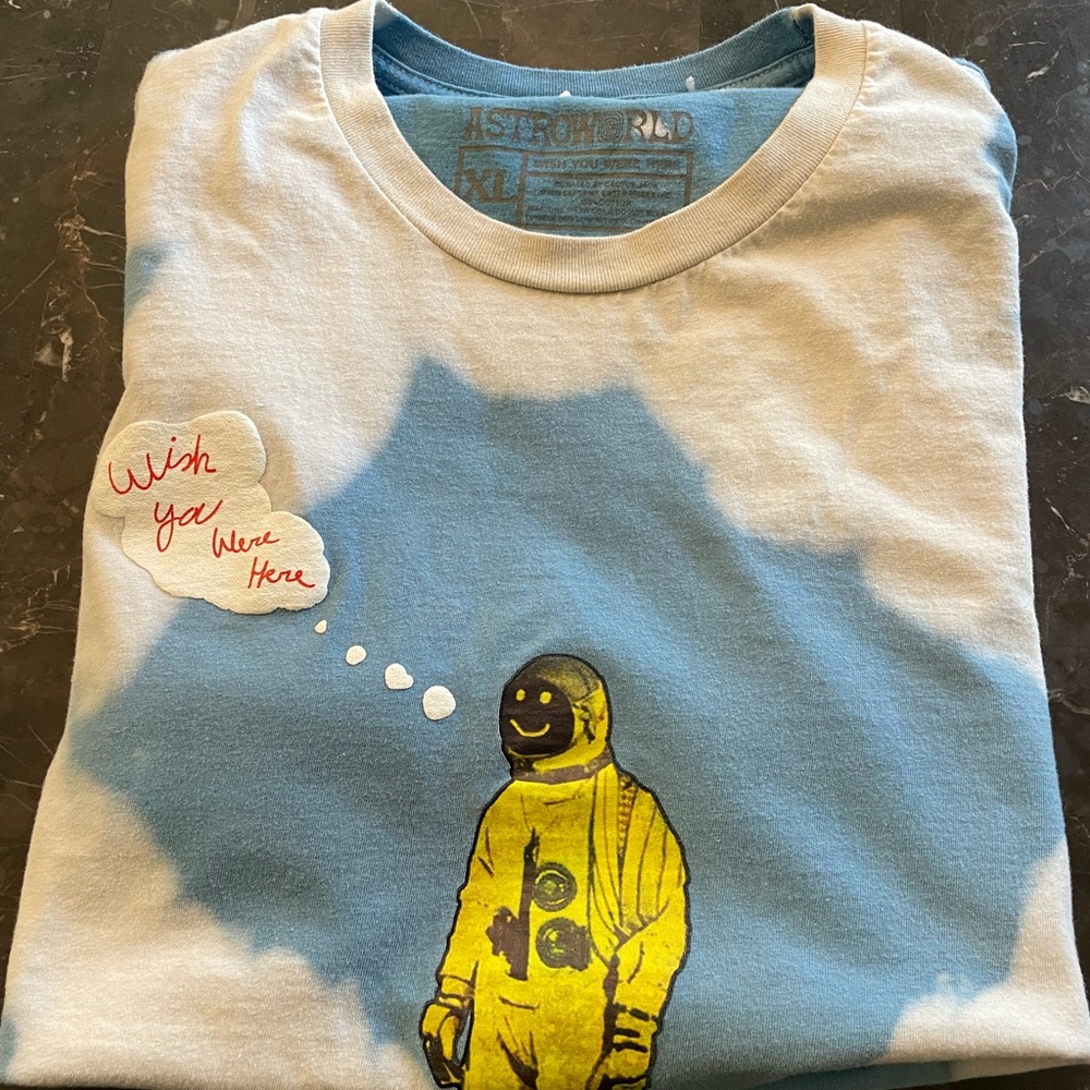 Travis Scott ASTROWORLD TOUR Blue Tie Dye ASTRONAUT Wish You Were Here Tshirt